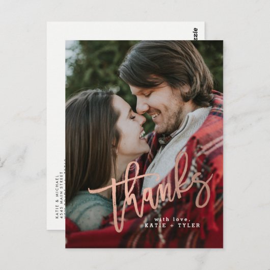 Elegant Roos Gold Bedankt Briefkaart (Voorkant / Achterkant)