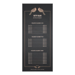 Elegant Roos Gold Birds Chalkboard Price List Menu