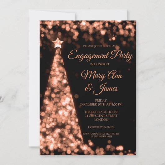Elegant Roos Gold Black Christmas Engagement Party Kaart (Voorkant)