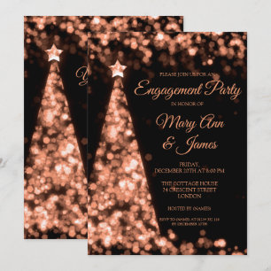Elegant Roos Gold Black Christmas Engagement Party Kaart