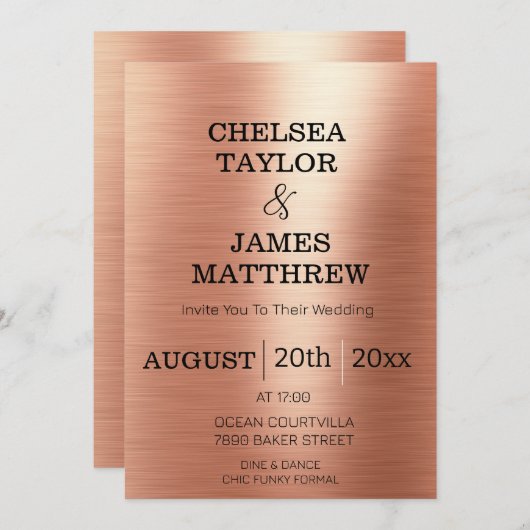 Elegant Roos Gold Black Font Wedding Kaart (Voorkant / Achterkant)