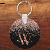 Elegant Roos Gold Black Glitter Monogram Naam Sleutelhanger (Voorkant)