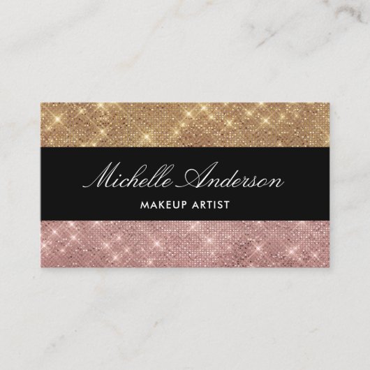 Elegant Roos Gold Black Glitter Sparging Name Visitekaartje (Voorkant)