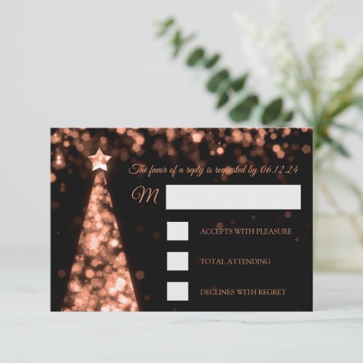 Elegant Roos Gold Black kerstbruiloft RSVP (Staand voorkant)