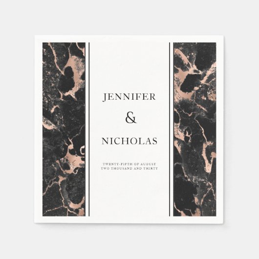 Elegant Roos Gold & Black marble Wedding Servet (Voorkant)
