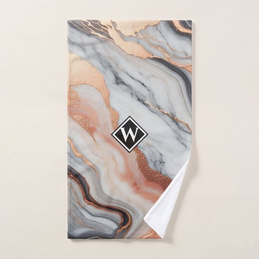 Elegant Roos Gold Black Marmer Monogram Bad Handdoek (Handdoek)