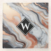 Elegant Roos Gold Black Marmer Monogram Glazen Onderzetter (Voorkant)