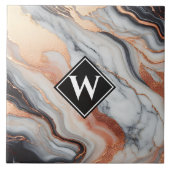 Elegant Roos Gold Black Marmer Monogram Tegeltje (Voorkant)