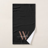 Elegant Roos Gold Black Monogram Name Script Bad Handdoek (Handdoek)