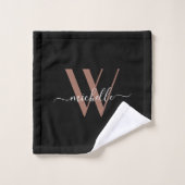 Elegant Roos Gold Black Monogram Name Script Bad Handdoek (Wasdoekje)