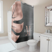 Elegant Roos Gold Black Palm Leaf Monogram Douchegordijn (In situ)