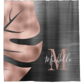 Elegant Roos Gold Black Palm Leaf Monogram Douchegordijn (Voorkant)