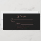 Elegant Roos Gold Black Salon Gift Certificate (Achterkant)