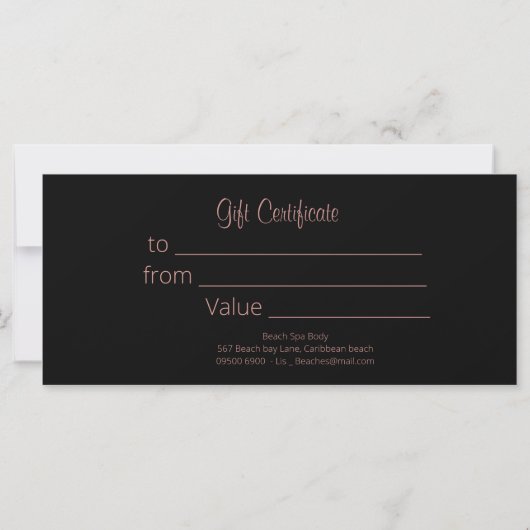 Elegant Roos Gold Black Salon Gift Certificate (Achterkant)