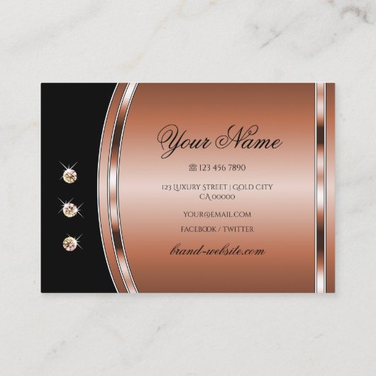 Elegant Roos Gold Black Sparking Faux Rhinestones Visitekaartje (Achterkant)
