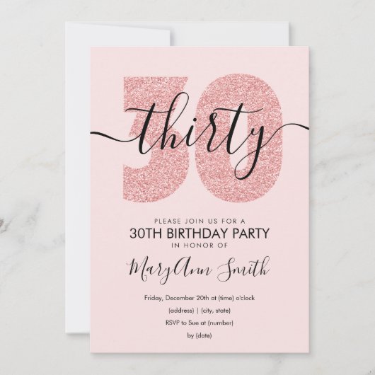 Elegant Roos Gold Blush Glitter 30e verjaardag Kaart (Voorkant)