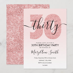 Elegant Roos Gold Blush Glitter 30th Birthday  Kaart
