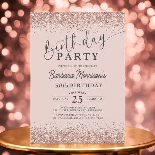Elegant Roos Gold Blush Glitter 50e verjaardag Kaart