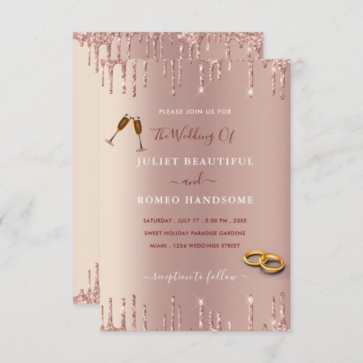 Elegant Roos Gold Blush Glitter Weddenschap Kaart (Voorkant / Achterkant)