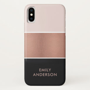 ELEGANT ROOS GOLD BLUSH PINK COPPER BLACK STRIPS Case-Mate iPhone CASE