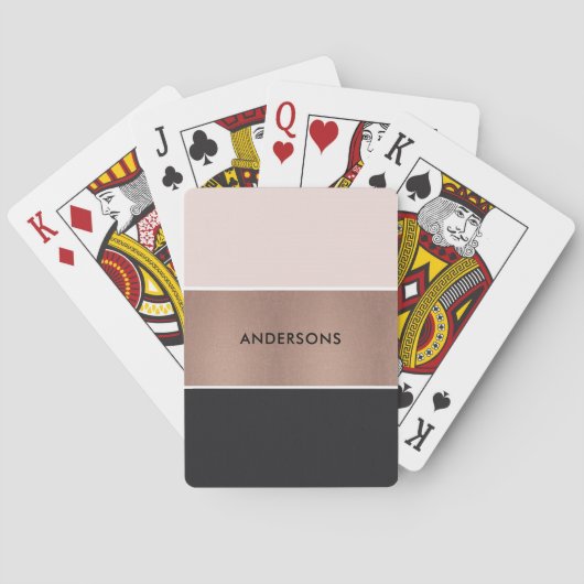 ELEGANT ROOS GOLD BLUSH PINK COPPER BLACK STRIPS POKERKAARTEN (Achterkant)