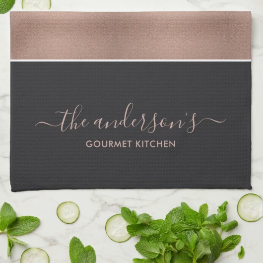 ELEGANT ROOS GOLD BLUSH PINK COPPER BLACK STRIPS THEEDOEK (Gevouwen)