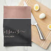 ELEGANT ROOS GOLD BLUSH PINK COPPER BLACK STRIPS THEEDOEK (Quarter Fold)