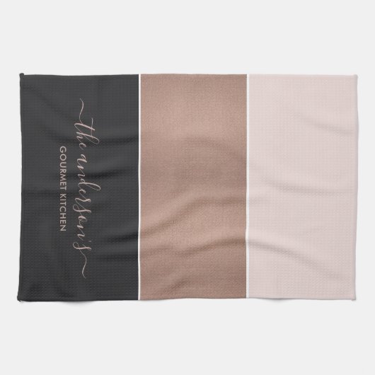 ELEGANT ROOS GOLD BLUSH PINK COPPER BLACK STRIPS THEEDOEK (Horizontaal)