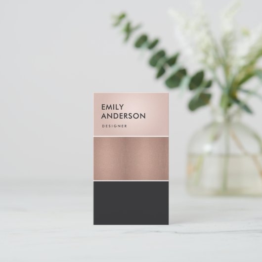ELEGANT ROOS GOLD BLUSH PINK COPPER BLACK STRIPS VISITEKAARTJE (Staand voorkant)