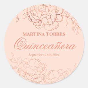 Elegant Roos Gold Blush Pink Floral Quinceanera Ronde Sticker