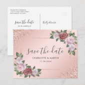 Elegant Roos Gold Blush Pink Floral Weddenschap Aankondigingskaart (Voorkant / Achterkant)
