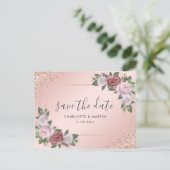 Elegant Roos Gold Blush Pink Floral Weddenschap Aankondigingskaart (Staand voorkant)