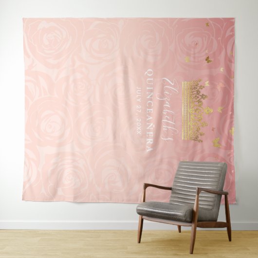 Elegant Roos Gold Blush Pink Quinceanera Foto Wandkleed (In Situ (horizontaal))