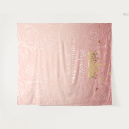 Elegant Roos Gold Blush Pink Quinceanera Foto Wandkleed (Voorkant (horizontaal))