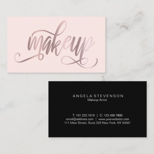 Elegant roos gold & blush roze make-up kunstenaar visitekaartje (Voorkant / Achterkant)