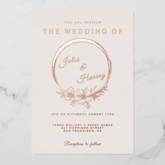 Elegant Roos Gold Blush Wedding Folie Folie Uitnodiging (Voorkant)