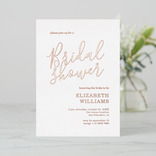 Elegant Roos Gold Boho Minimalistisch Vrijgezellen Folie Uitnodiging (Staand Voorkant)