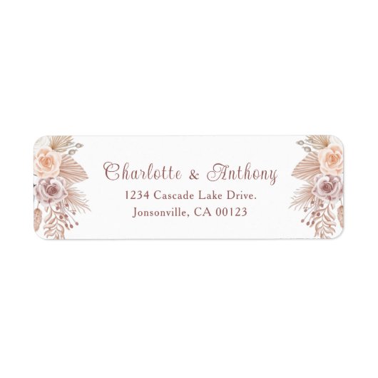 Elegant Roos Gold Boho Script Weddenschap Etiket (Voorkant)