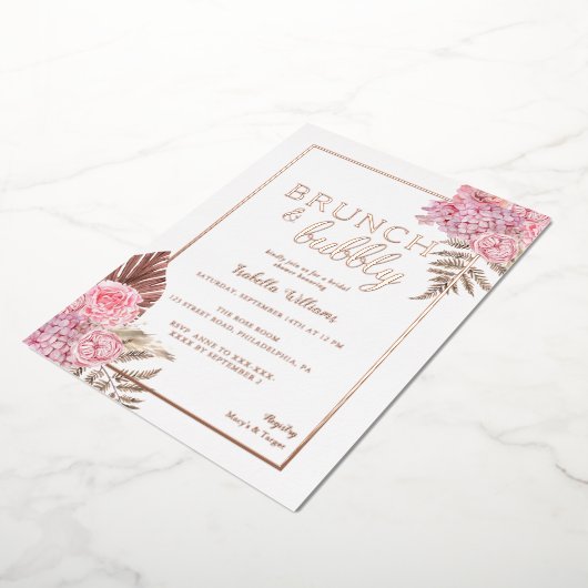 Elegant Roos Gold Boho Vrijgezellenfeest Folie Uitnodiging (Gedraaid)