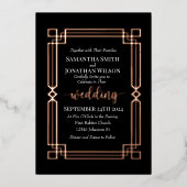 Elegant Roos Gold Border op Black Wedding Real Folie Uitnodiging (Voorkant)
