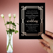 Elegant Roos Gold Border op Black Wedding Real Folie Uitnodiging