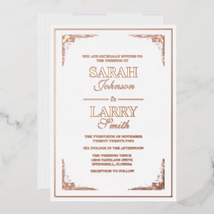 Elegant Roos Gold border Traditional Wedding Folie Uitnodiging