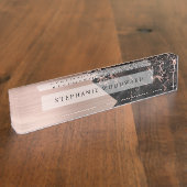 Elegant Roos Gold Bored Metal Black Marble Naambordje (Zijkant)