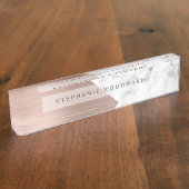 Elegant Roos Gold Bored Metal White Marble Naambordje (Zijkant)