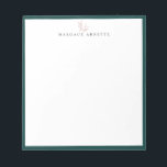 Elegant Roos Gold Botanical Branch Blauwgroen Lijs Notitieblok<br><div class="desc">Elegant roos goud line art botanische tak logo met donker blauwgroen lijst,  gepersonaliseerd met naam,  notitieblok. De de doopvontstijl en kleur van de tekst kunnen worden aangepast.</div>