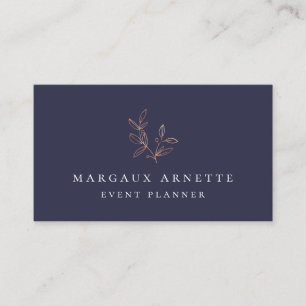Elegant Roos Gold Botanische Logo Blue Visitekaartje