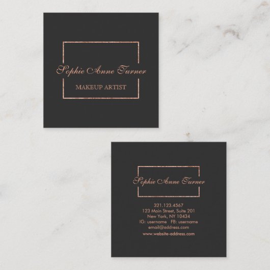 Elegant Roos Gold Broken Lijst Donkergrijs Vierkante Visitekaartje (Voorkant / Achterkant)