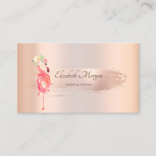 Elegant Roos Gold Brush Stroke, Flamingos Business Visitekaartje