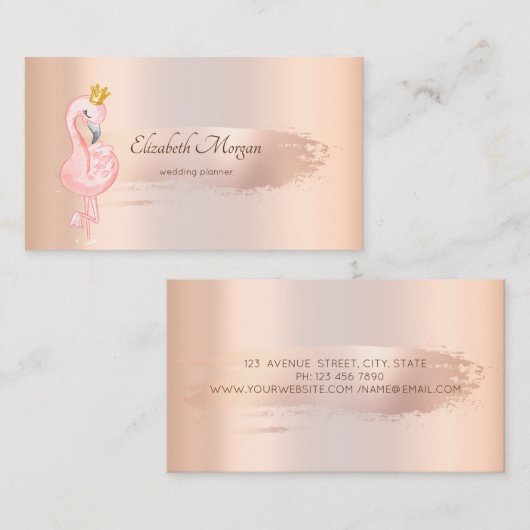 Elegant Roos Gold Brush Stroke, Flamingos Visitekaartje (Voorkant / Achterkant)