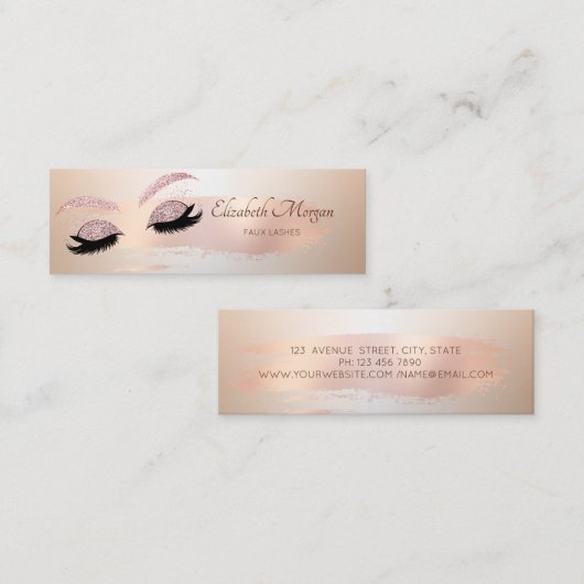 Elegant Roos Gold Brush Stroke, Glitter Faux Lashe Mini Visitekaartje (Voorkant / Achterkant)